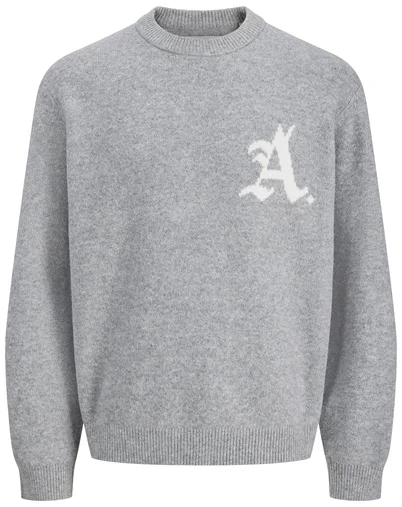 Jack & Jones - JCOLegacy Knit Jacquard Crew Neck - Light Grey Melange